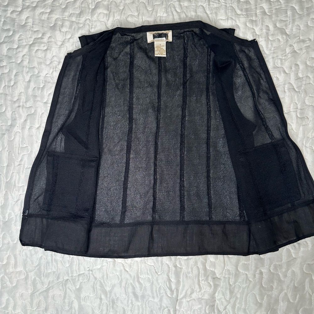 Black Sheer Utility Vest Layering Piece Linen Zip-Up Sleeveless Top Size Small - Picture 7 of 12